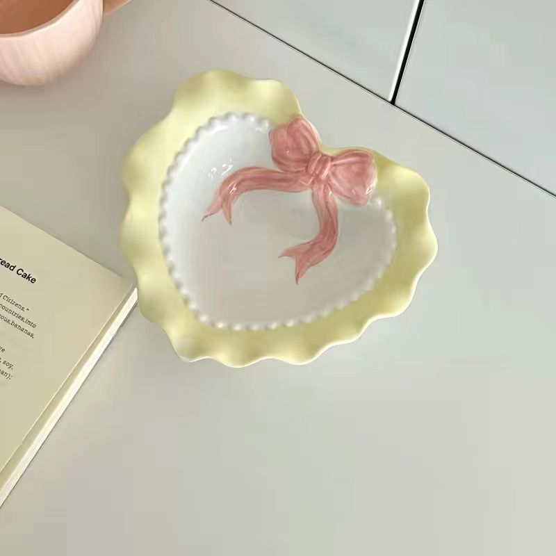 Cute Wave Edge Bow Knot Love Wave Dot Ceramic Lace Girl Tableware