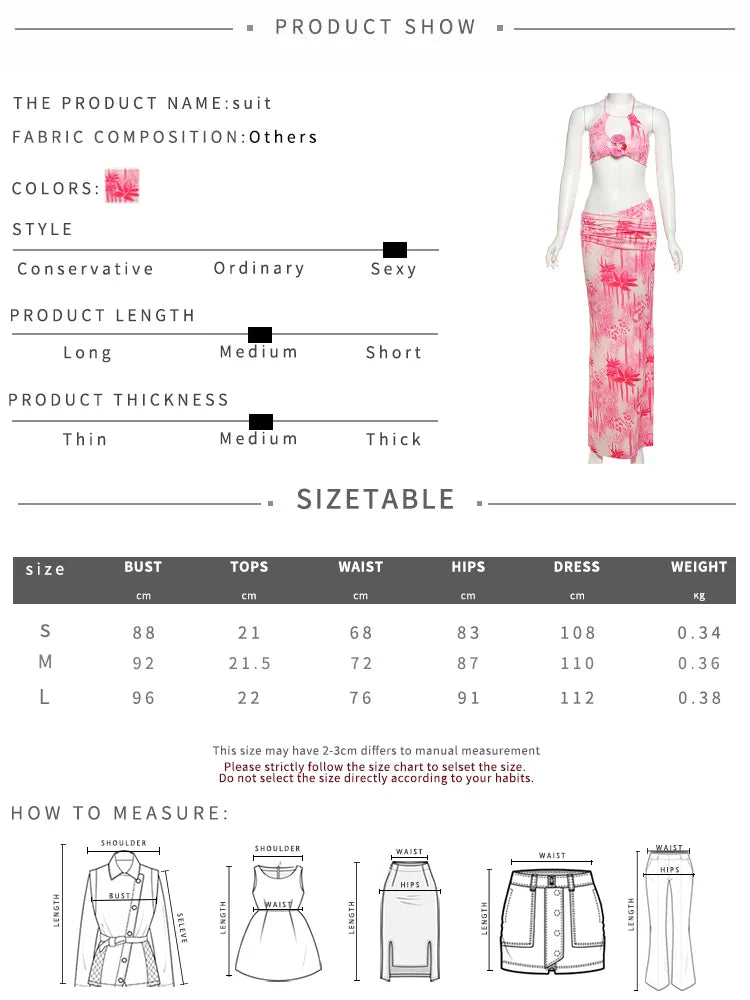 Fashion Patchwork 2 Piece Set Women Pearls Necklace Halter Applique Crop Tops+Skinny Skirt Set