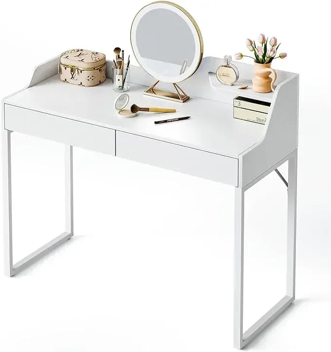 Vanity Desk with 2 Drawers, 40 Inch Computer Home Office Desk, Modern Makeup Dressing Desk, Study Work Table