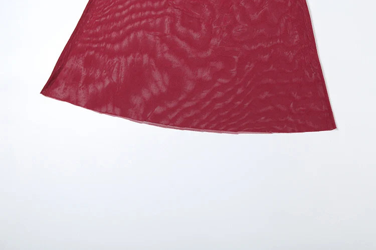 Irregular 2 Piece Set Women Double Deck Mesh Diagonal Collar Tank Top+Ruched Maxi Skirts Matching Outfit