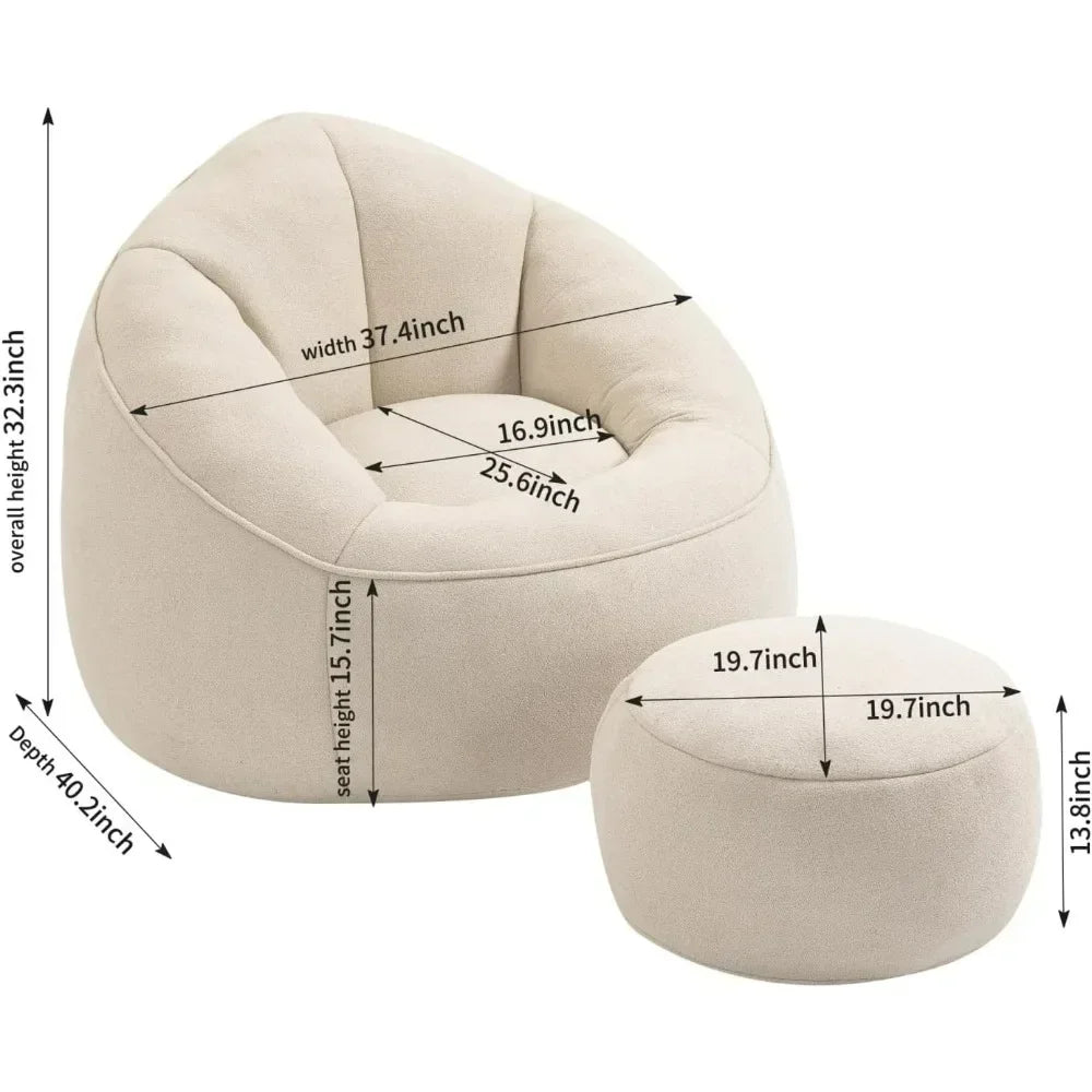 New Beanbag chair and footstool, comfortable beanbag sofa chair, high-pressure foam couch, used in living room and bedroom