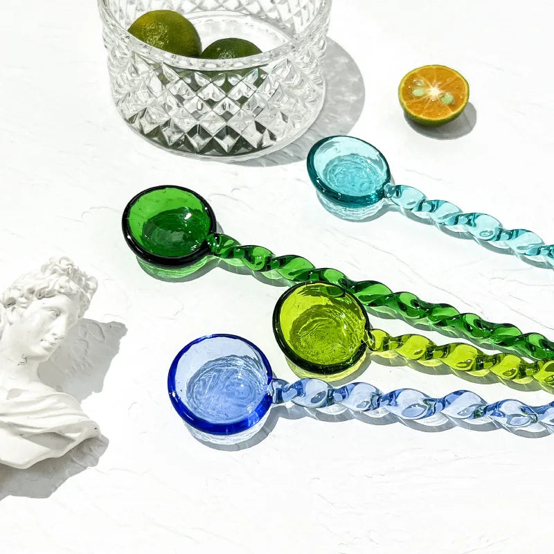 Glass Scoops with Long Handle Colorful and Cute Teaspoon Kitchen Accessories