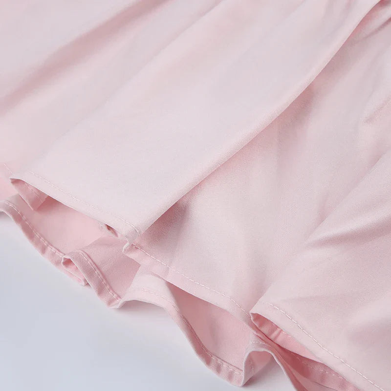 Hot-sweet Pink Spliced Summer Mini Skirt Bow Fashion Cute Folds A-Line Women Skirts Coquette Clothes