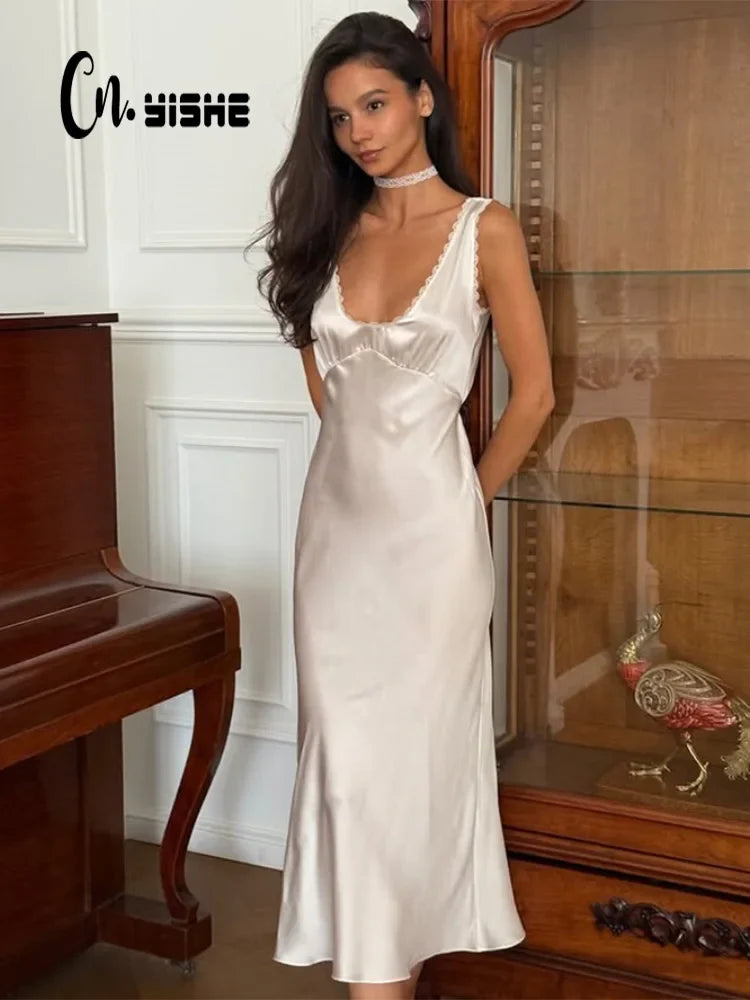 Lace Patchwork Solid V Neck Sheath Women Party Elegant Female Sleeveless Dress