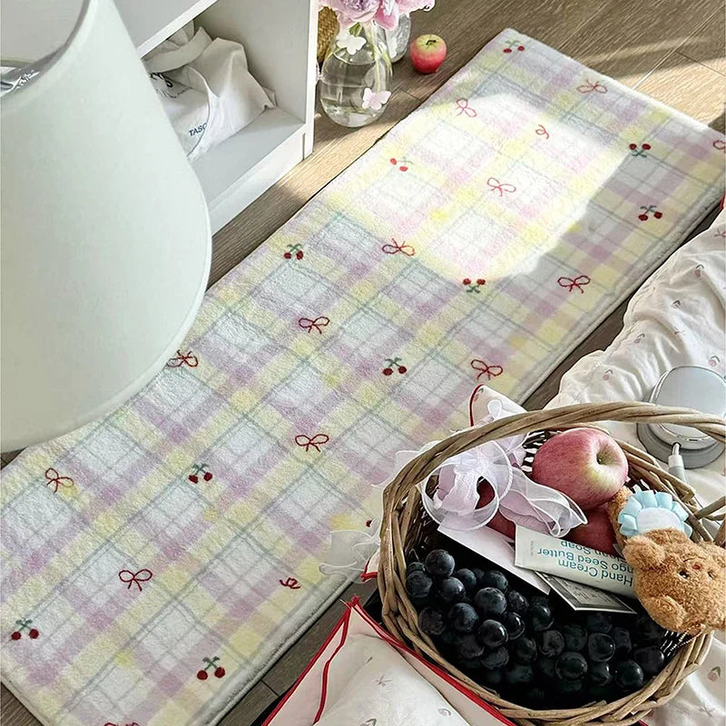 Floor Mat Runner Rugs Striped Bow Carpet Soft Fluffy Long Foot Mats Cute Sweet Home Decoration Carpets