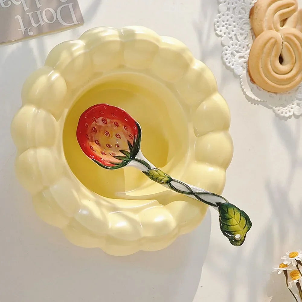 Strawberry Ceramic Spoon, Watermelon Panda Underglaze Household Cute Long Handle Children Eat Dessert Spoons Tableware