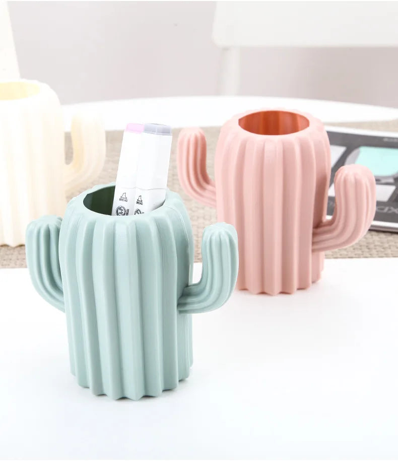 Creative Student Pen Holder Stationery Desktop Cactus Desk Multifunction Storage Box PE Pen Container Brush Pot Office Supplies