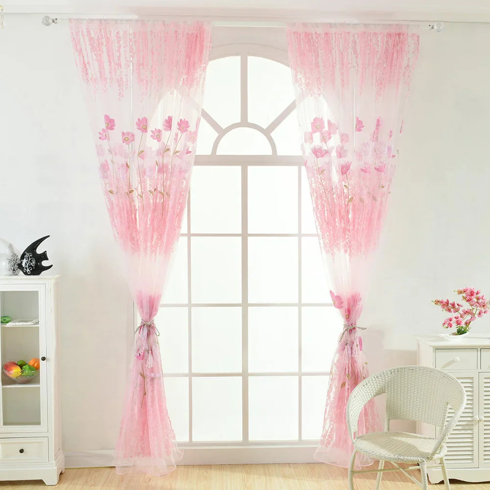 Floral Tulle Sheer Curtains for Living Room Lace Embroidered Romantic Princess
