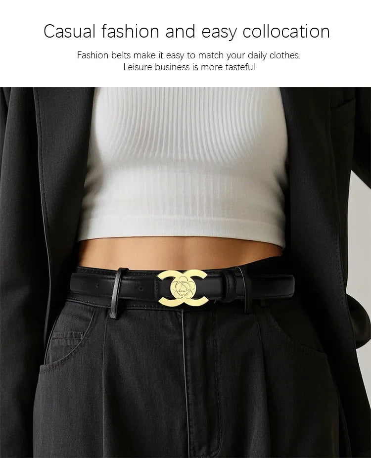 Women's Versatile Belt, Elegant Retro Style, Square Alloy Buckle