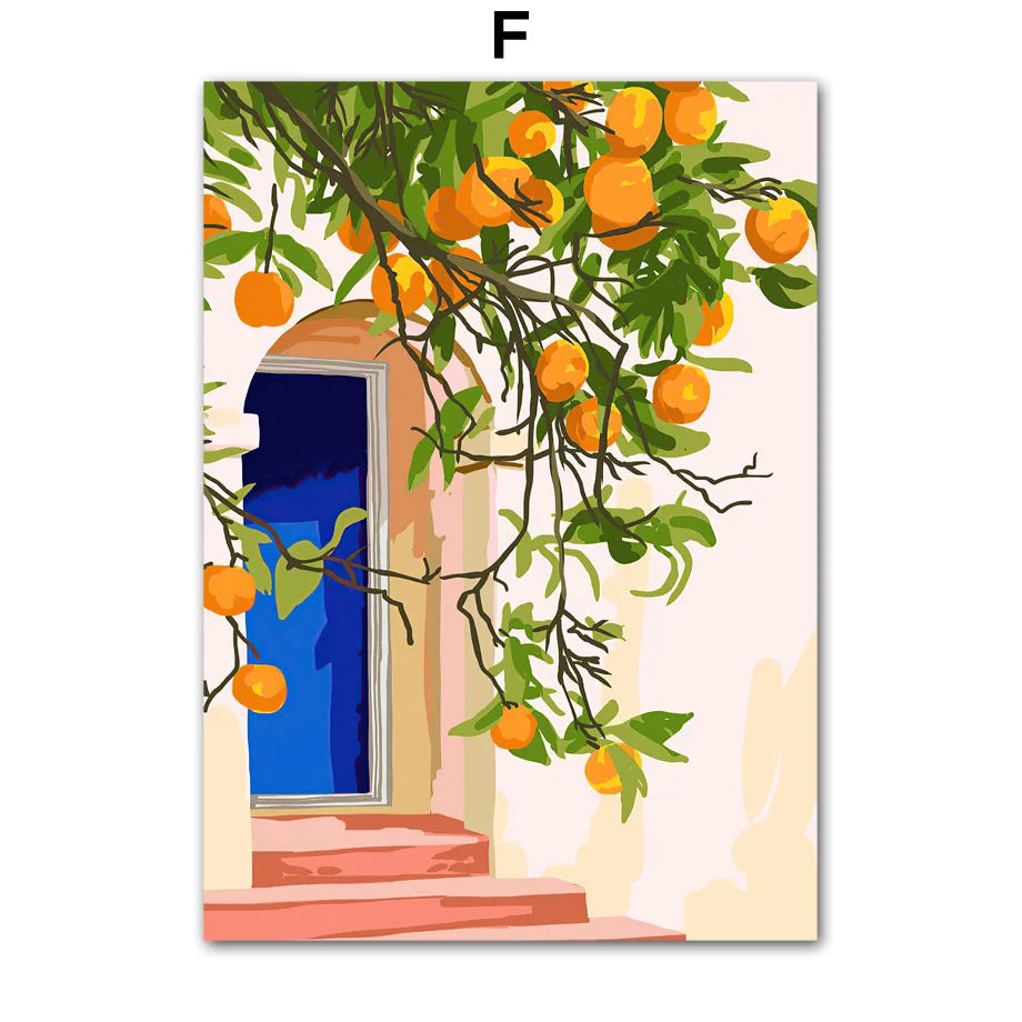 Garden Lemon Fruit Flower Plants Abstract Illustration Poster And Prints Wall Art Canvas Painting Pictures For Decor