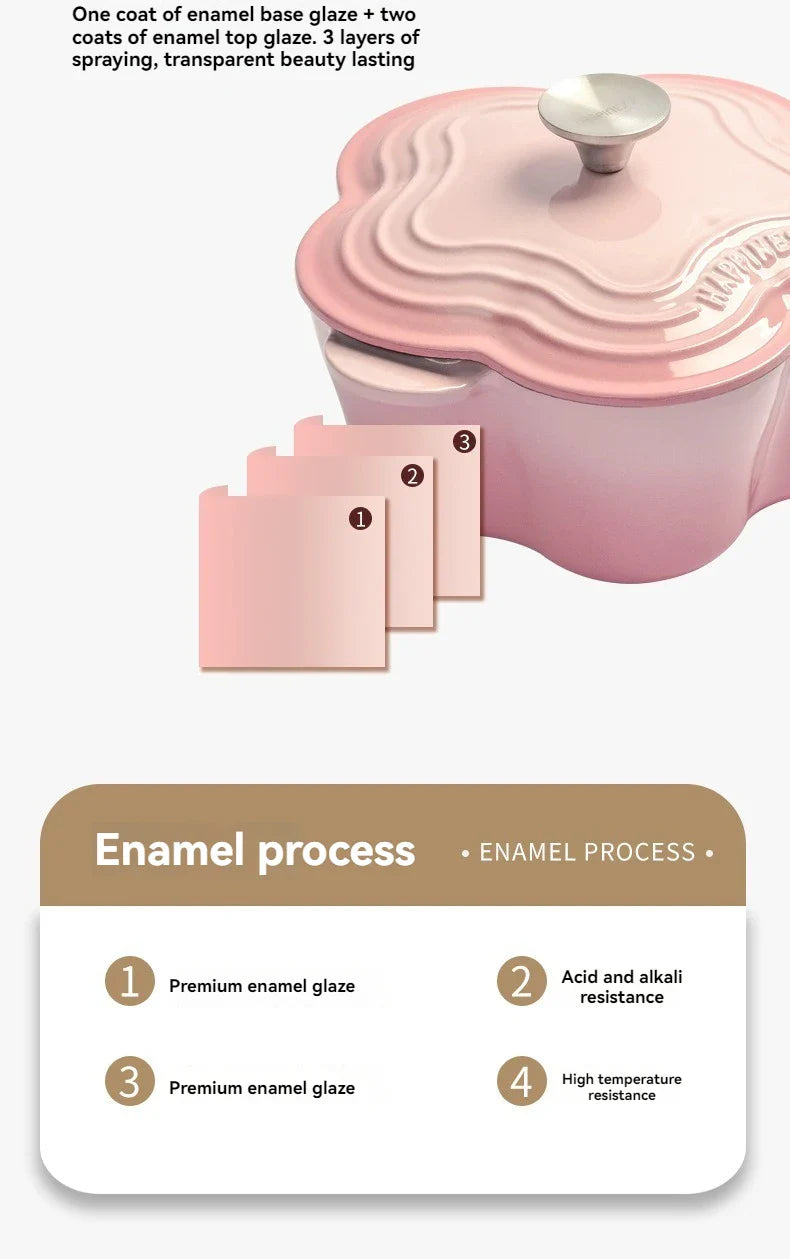 Petal Cast Iron Dutch Oven Binaural Enamel Pot for Bake Bread and Casserole Dish Braising With Lid For All Heat Source