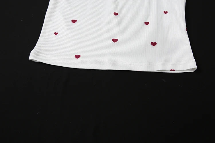 Comfortable Heart Print 2 Piece Set Women Square Collar Sleeveless Crop Tops+Stretch Shorts Sweet Fashion Outfits