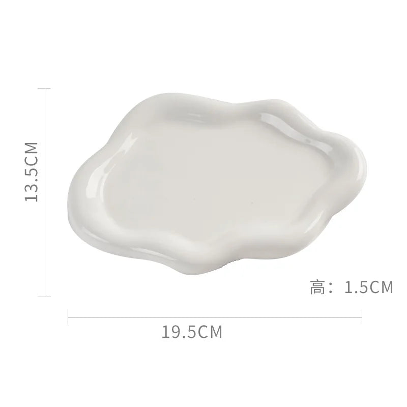 White/Silver Ceramic Plate High-Cloud Plate