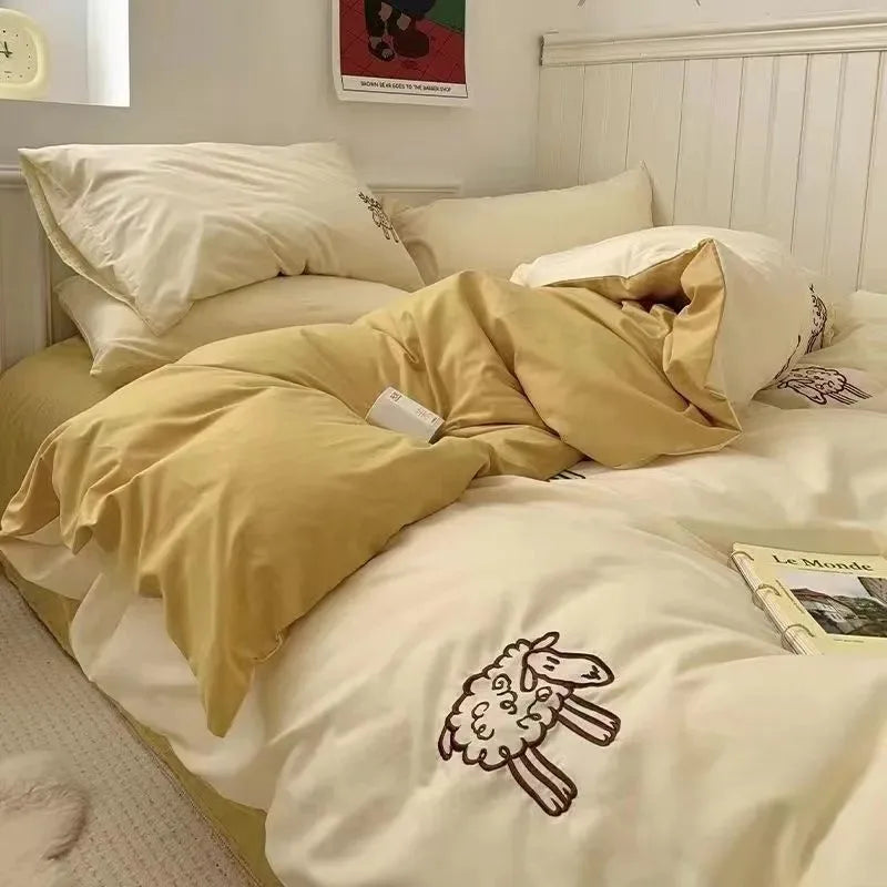 Romantic Cherry Heart Duvet Cover Set Flat Sheet Pillowcases Fashion New Twin Full Floral Bedding Set