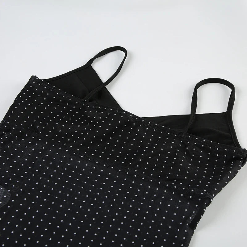 Polka Dot V-Neck Slim Fit Camisole Tops Causal Simple Basic