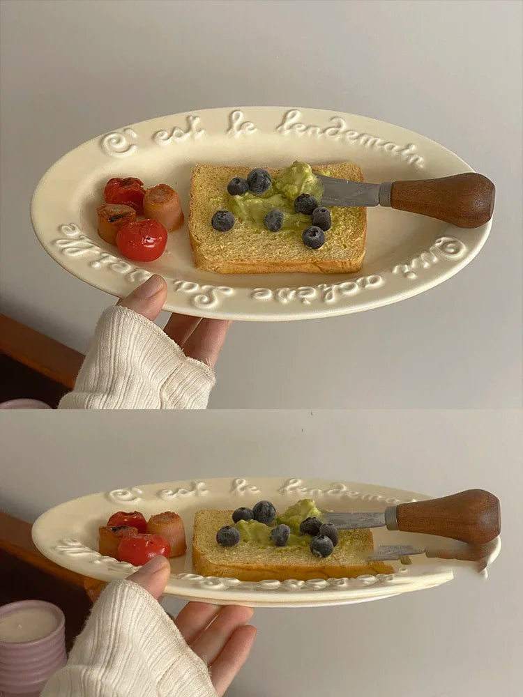 Ceramic Dessert Plate with Letter, Fruit Salad Plates, Afternoon Tea Cake Dishes