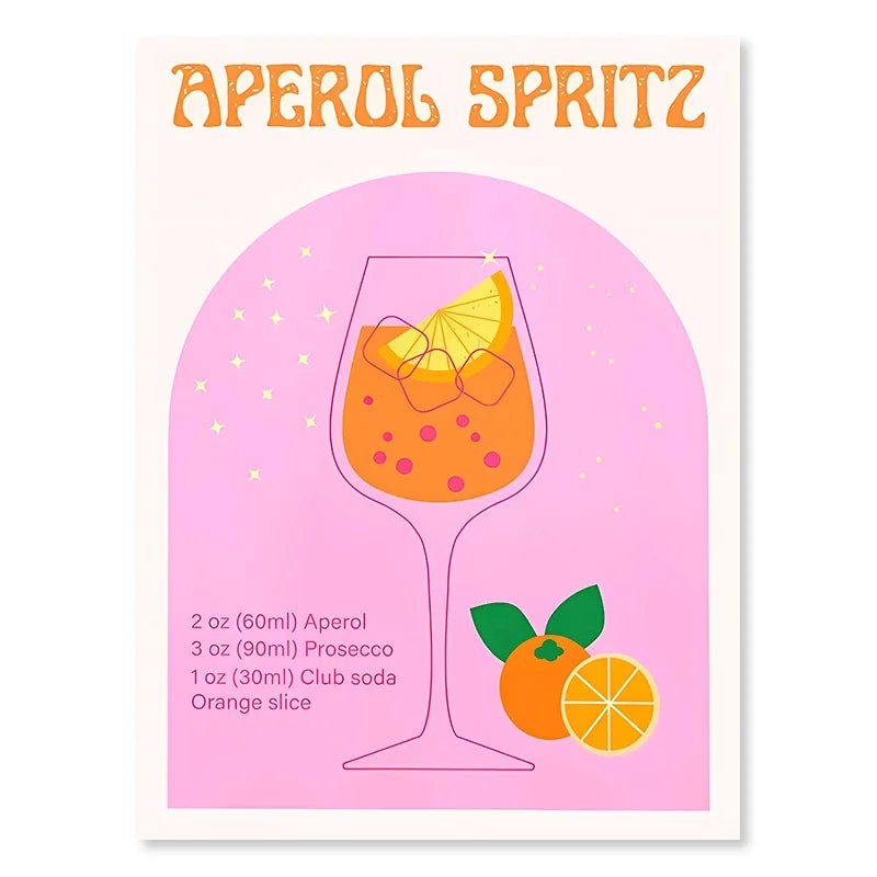 Pink Strawberry Lemon Card Cocktails Drink Posters Retro Canvas Painting