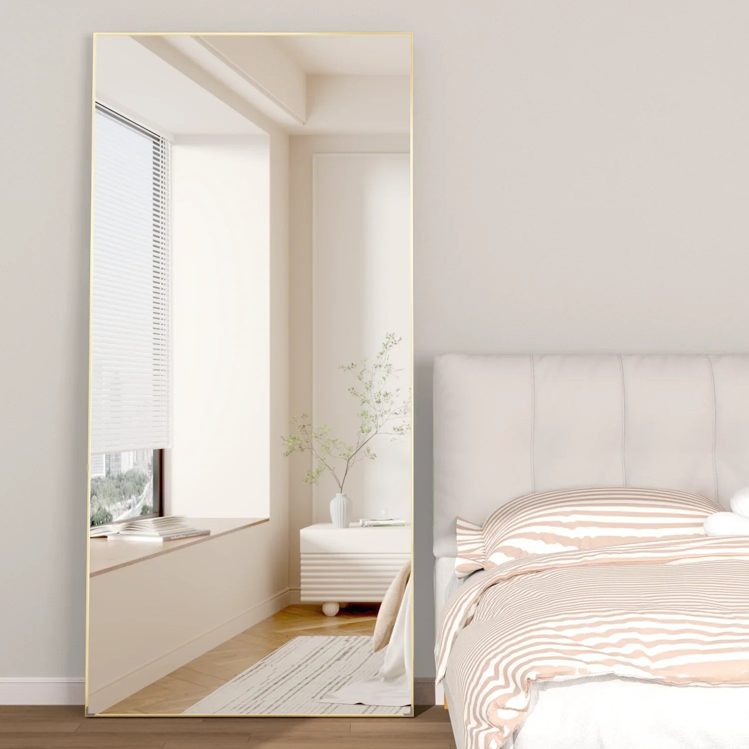 Full Length Mirror 65" * 24 ", Floor Standing Mirror, Metal Frame Mirror, Full Body Mirror