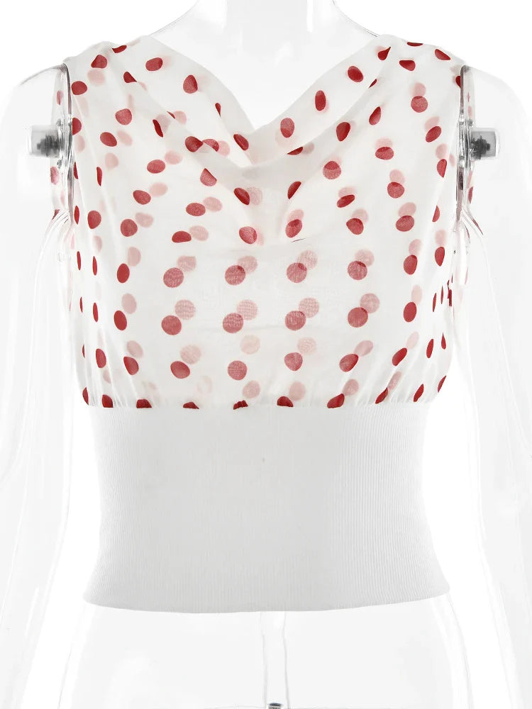 Sexy Off Shoulder Print Polka Dot Women Top White Patchwork Backless Bandage Top Female Spring Slim Casual Streetwear