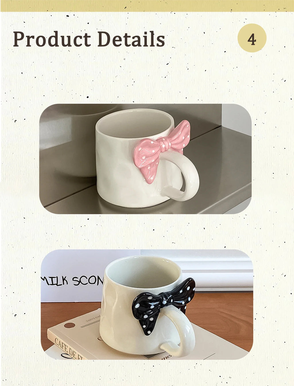 Polka Dot Creative Bow Handle Ceramic Mug