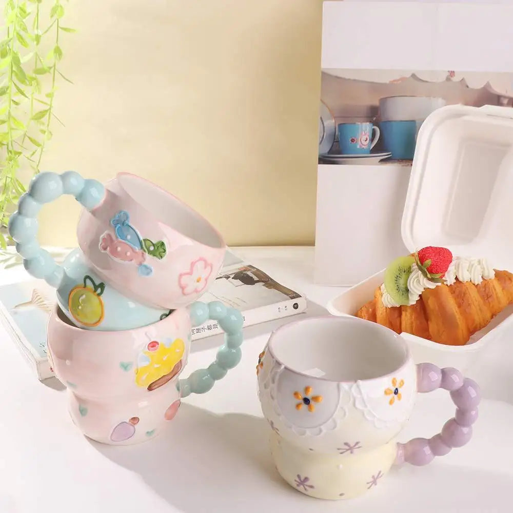 Cute Ceramic Breakfast Cup Hand Painted Large Capacity Floral Pattern Cup
