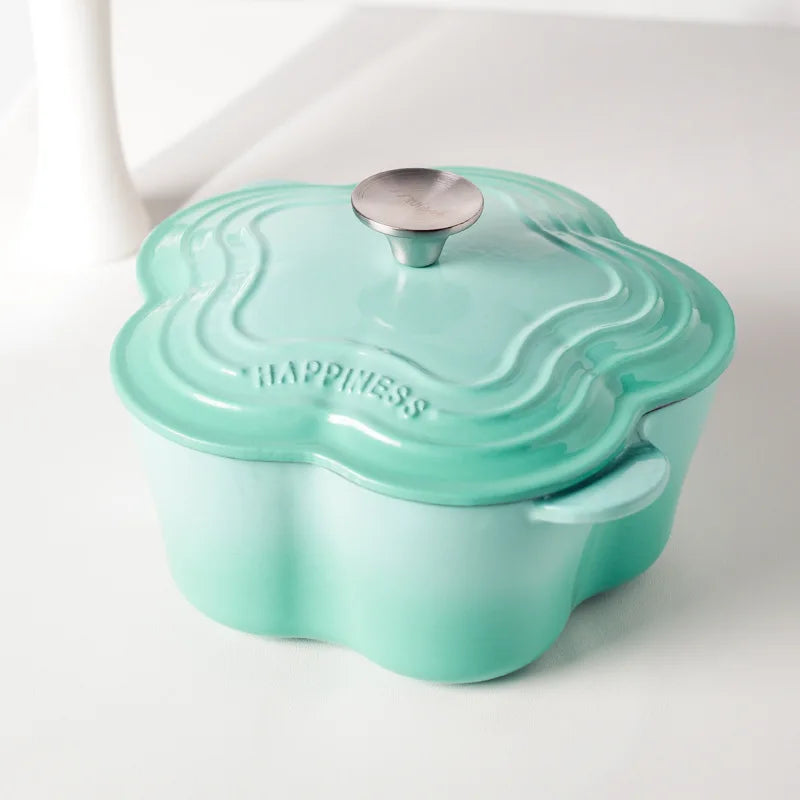 Petal Cast Iron Pots Dutch Oven Binaural Enamel Pot for Bake Bread and Casserole Dish Braising with Lid for All Heat Source