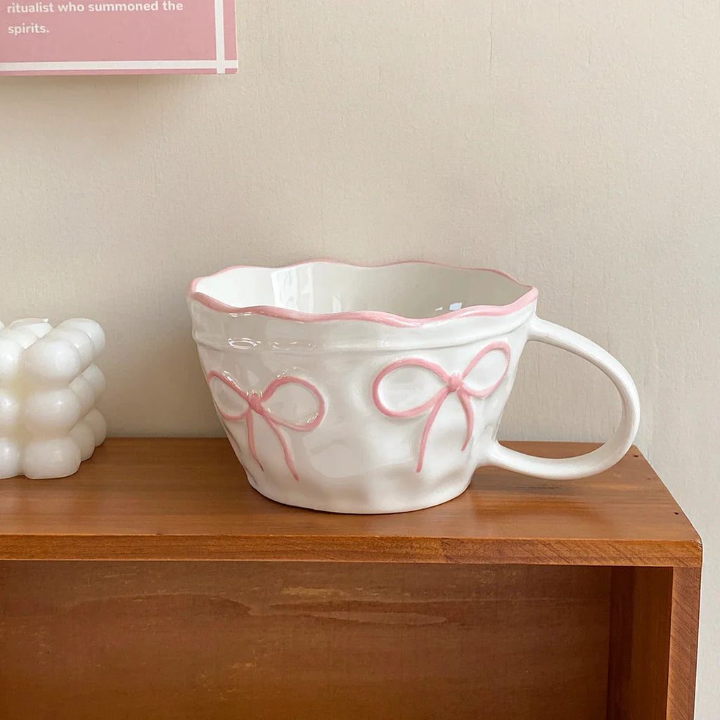 Ceramic Bow Mug, Exquisite and Simple Bow Large Capacity Couple Cup