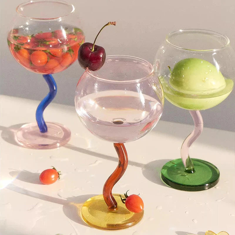 Bubble Glass Contrasting Color Matchinging Design, Creative Curve Handle - Light Luxury High-End Colorful Glass Cup