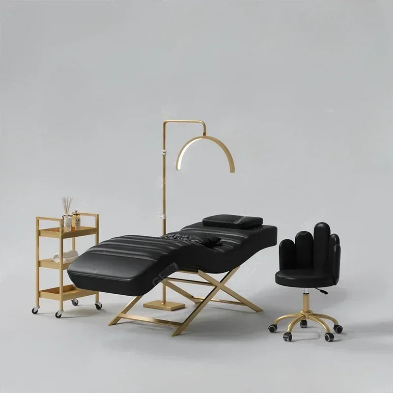 Luxury Salon Equipment Furniture Pink Gold Massage Table Set Modern Lay Down Eyelash Facial Bed