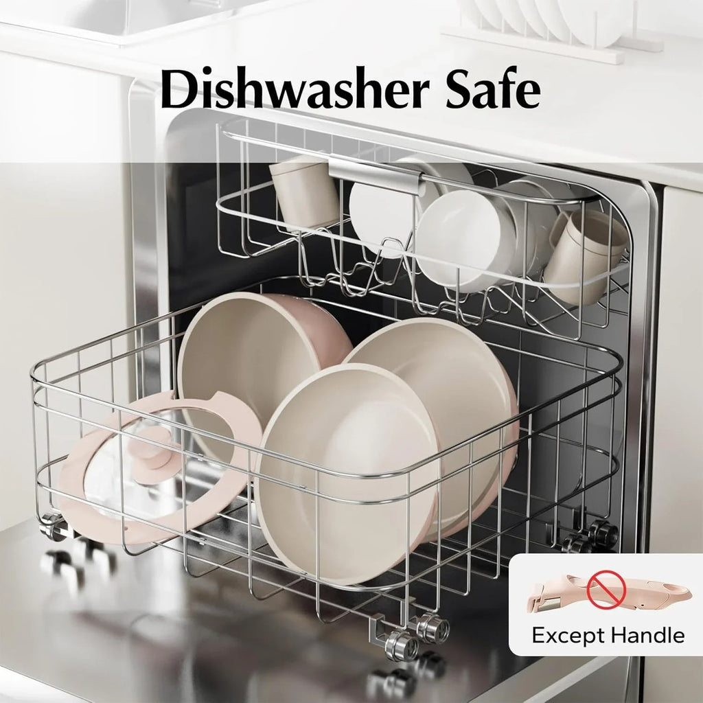 Ceramic 16pcs Pots and Pans Set Non Stick, Nonstick Kitchen Cookware Set with Detachable Handle, Non Toxic