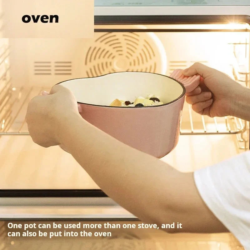 Pink Saucepan Enamel Pot Non-Stick Pot Heart-shaped Cookware Cast Iron Pot Kitchen Accessories Cooking Tools