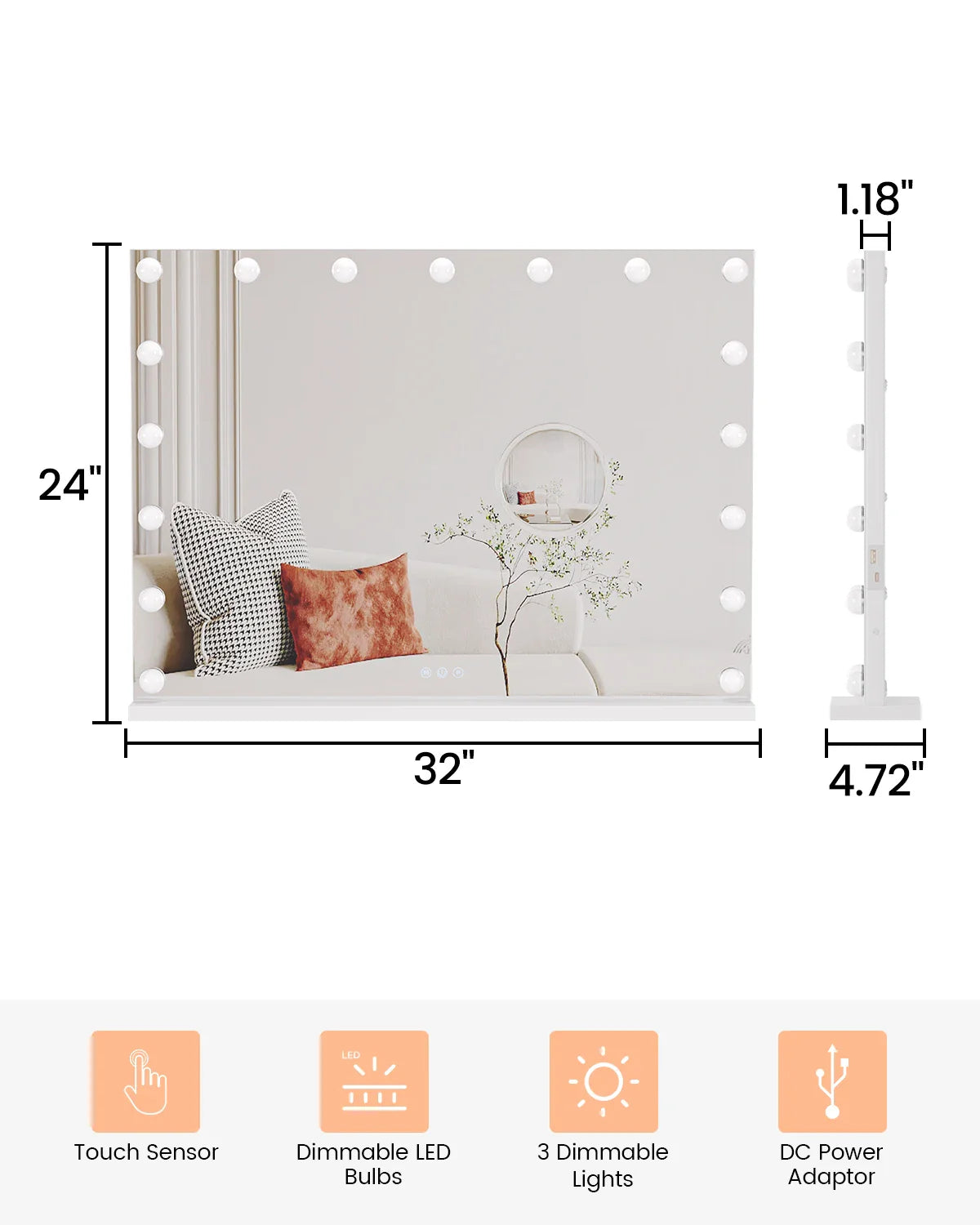 Vanity Mirror with Lights 17 Dimmable Led Bulbs Lighted 3 Color Modes Touch Control Makeup Mirror 3X Magnification