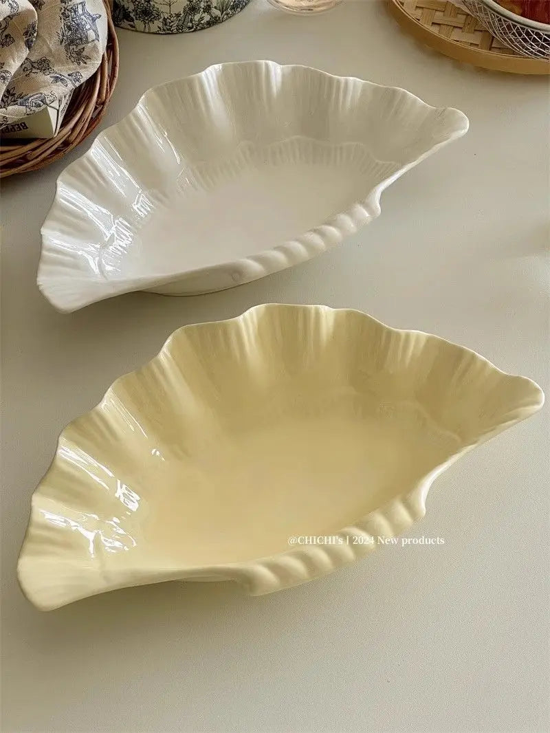 French Vintage Relief Ceramic Big Shell Shaped Dish