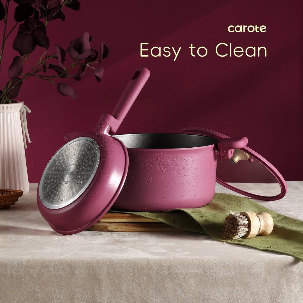 Rose Pink Kitchen Cookware Sets, Nonstick Pots and Pans Set, Induction Cookware, 16 Pcs