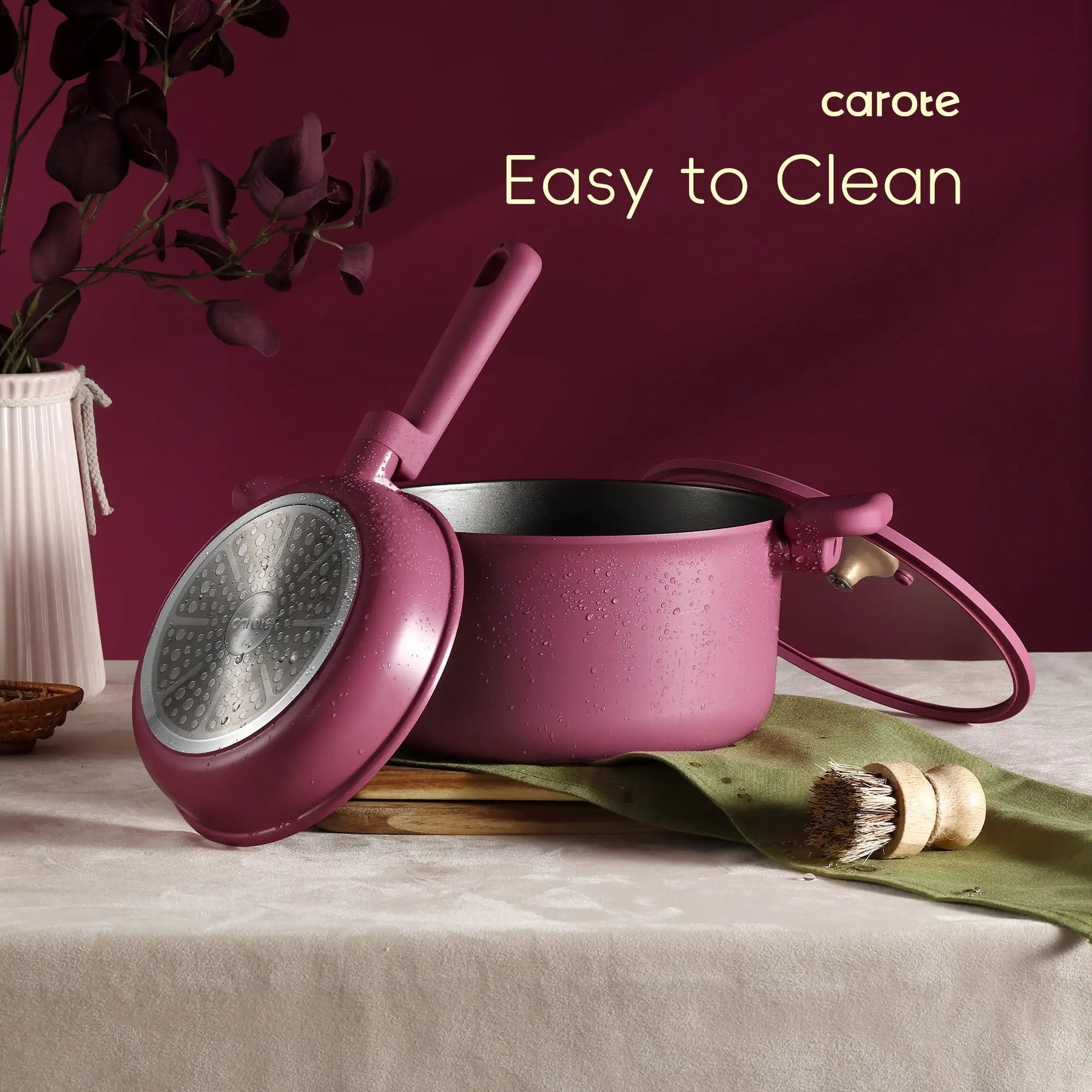 Rose Pink Kitchen Cookware Sets, Nonstick Pots and Pans Set, Induction Cookware, 16 Pcs