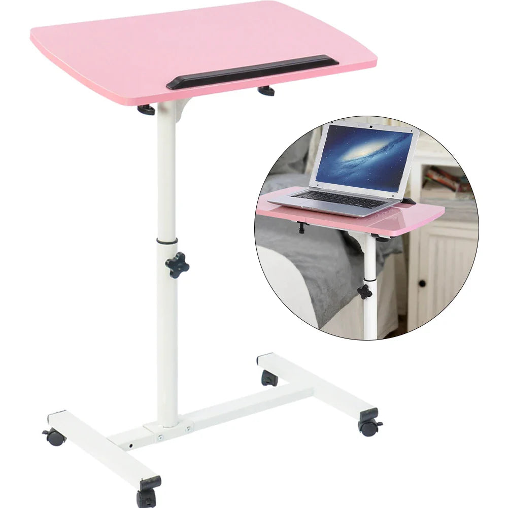 Portable Multifunctional Removable Laptop Desk with Wheels Bed Sofa Books Snack Pink