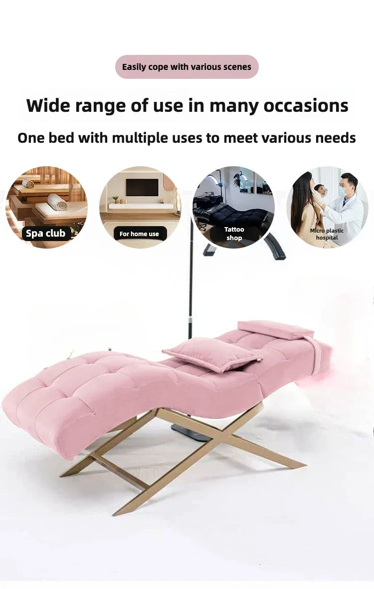 Luxury Salon Equipment Furniture Pink Gold Massage Table Set Modern Lay Down Eyelash Facial Bed