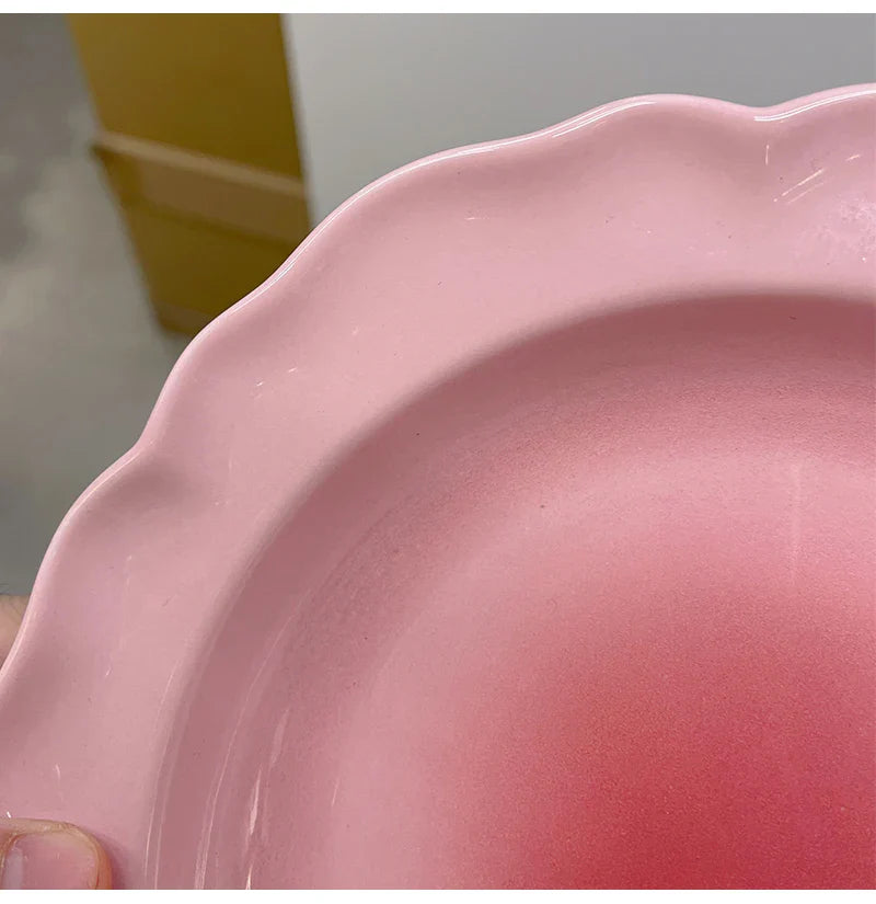 French Style Ceramic Plate Gradient Floral Shape Porcelain Dinnerware