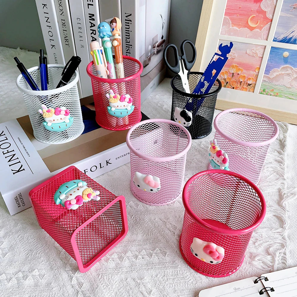 Sanrio Series Cute Hello Kitty Fashion Pen Holder Desktop Decorations Anime Fans Girl Creative Round Pen Holder