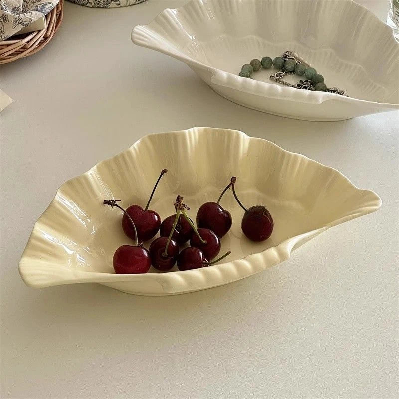 French Vintage Relief Ceramic Big Shell Shaped Dish