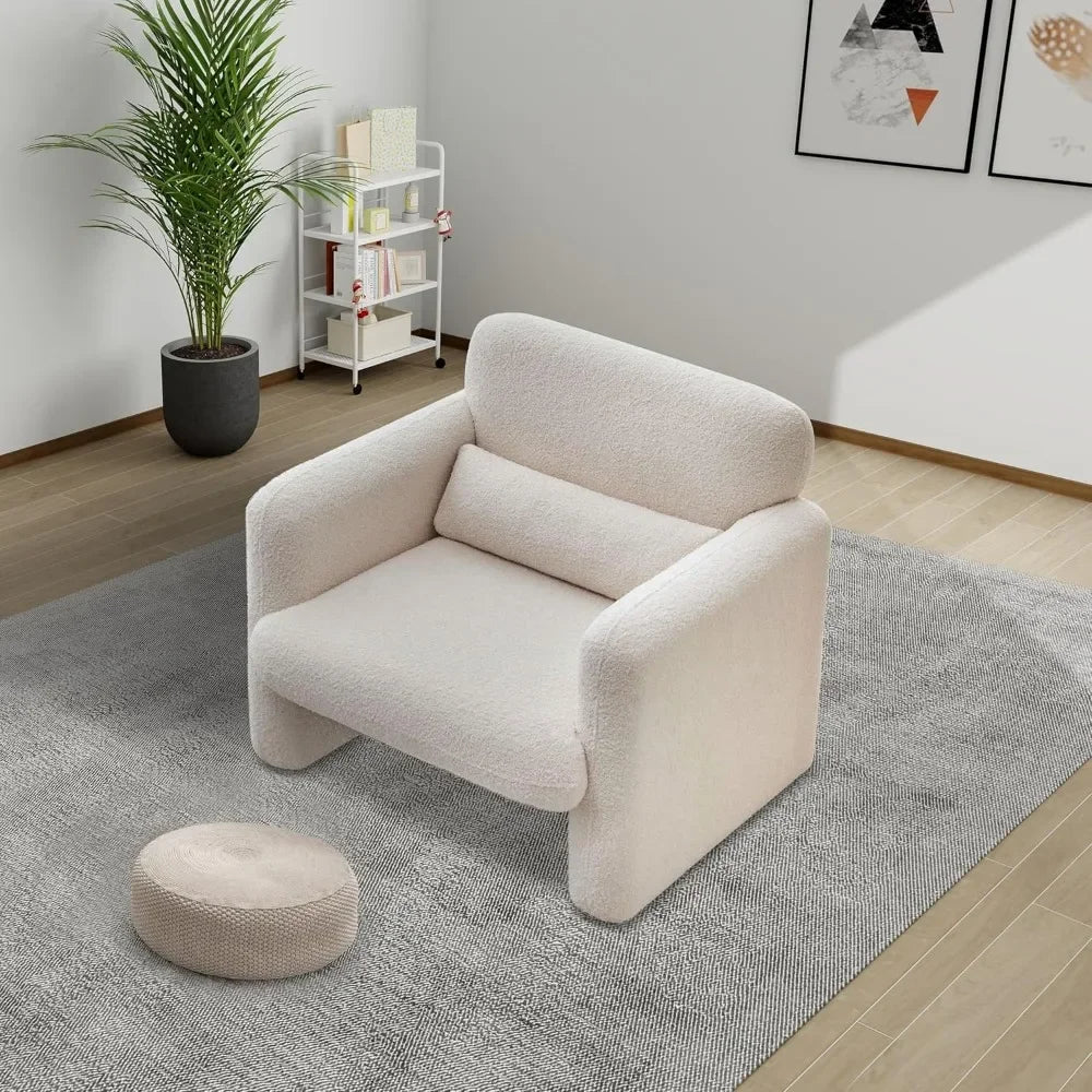 Modern Sherpa Lamb Fabric Armed Chair Comfy Upholstered Armchair Leisure Single Sofa Chair 33.86" Accent Chairs