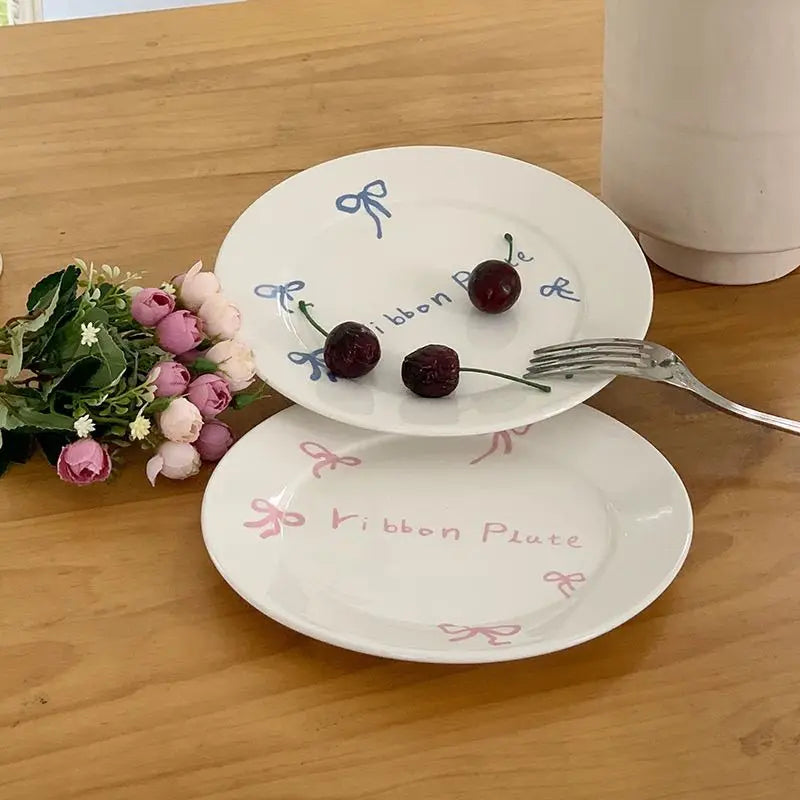 Cute Girl Bow Plate, Ceramic Dessert Plate
