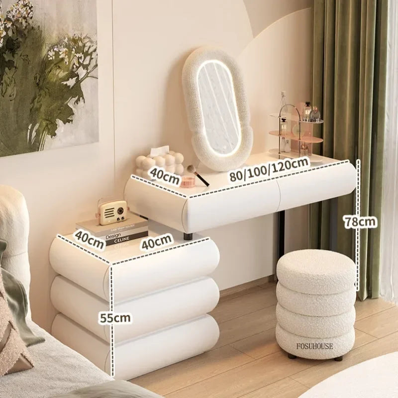 Multifunction Girls Vanity Table Corner Placement Mobile Luxury Dressers Set