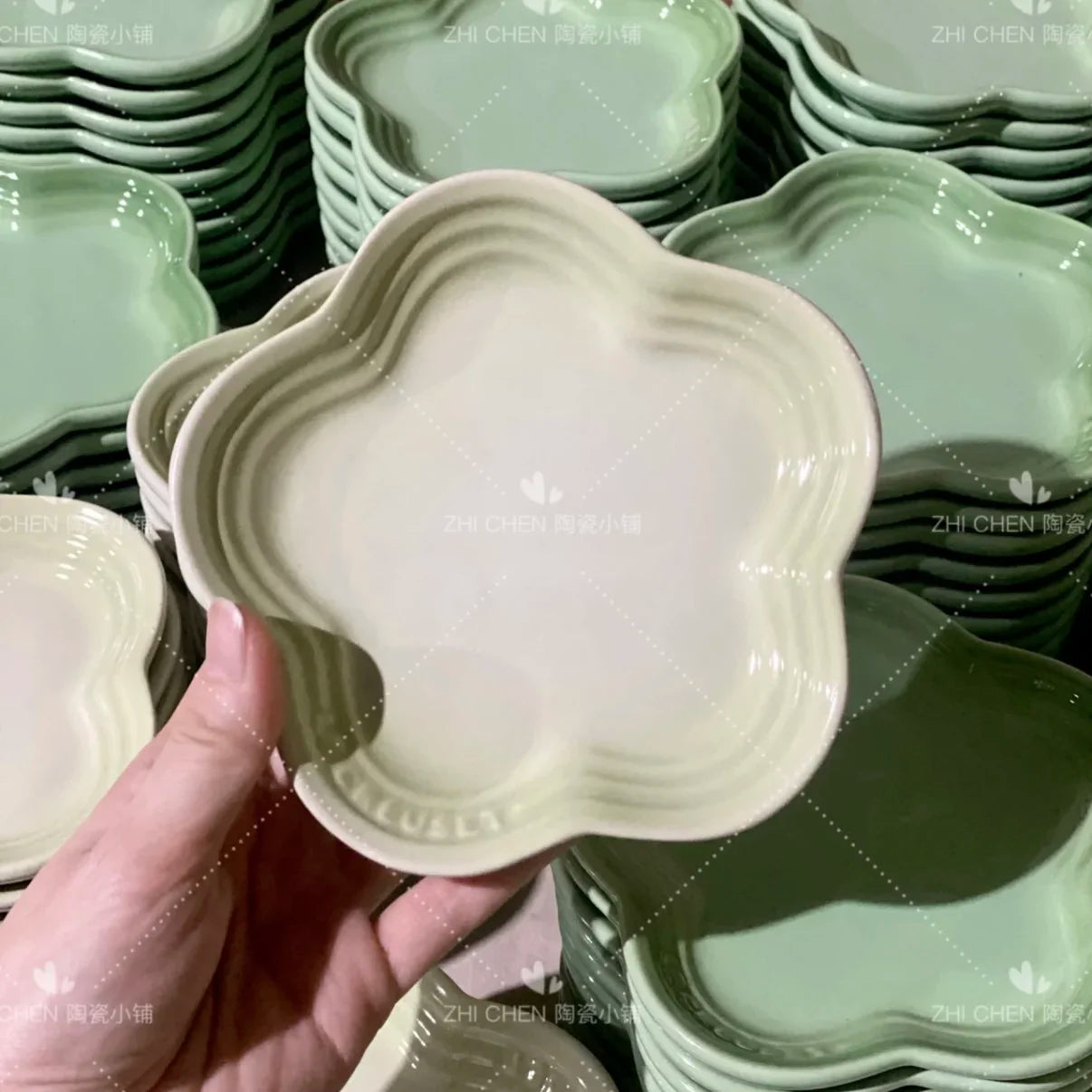 French Flower Shaped Small Plate Colored Ceramic