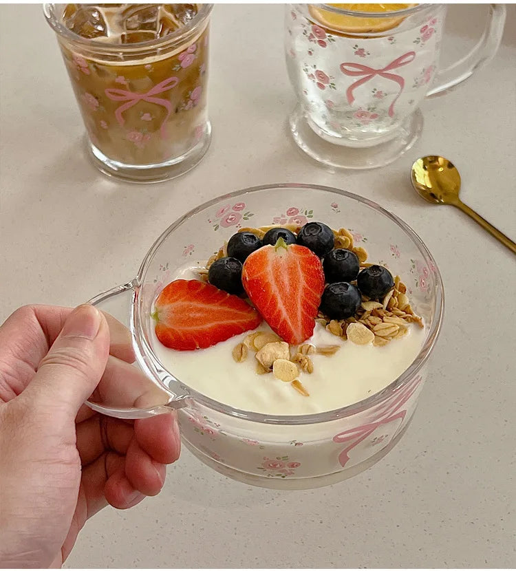 Kawaii Bowknot Glass Cups Bow Knot Drinkware