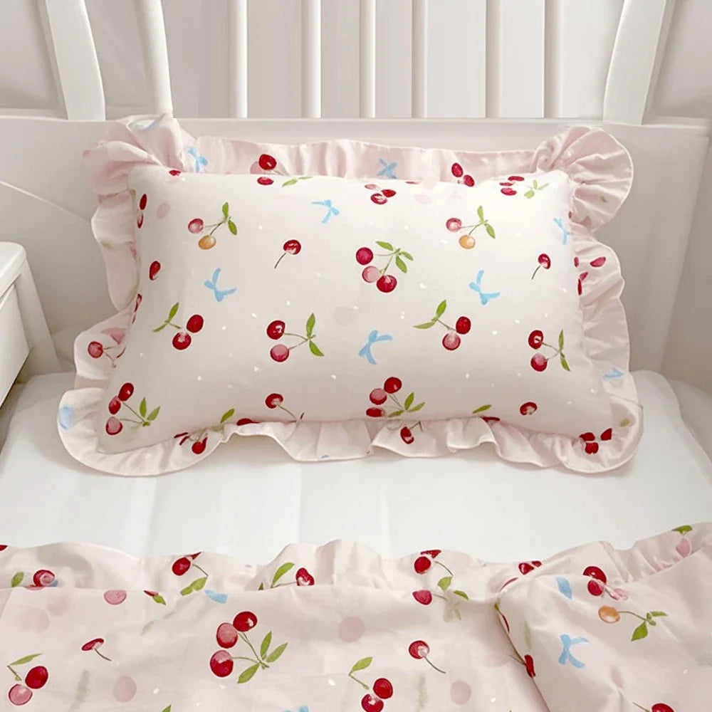 Printed Pink Pillow Case Cute Single Pillowcases Adorable Cherry Pillow Cover
