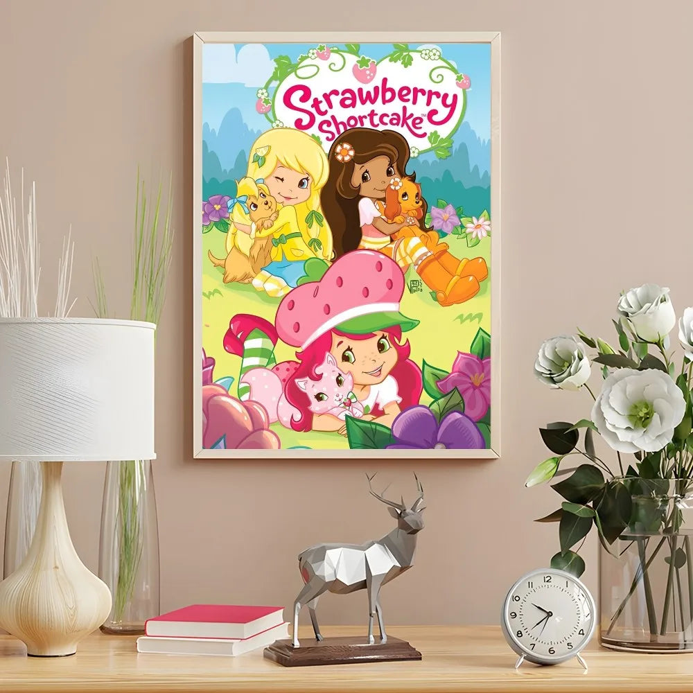 Cartoon Strawberry Shortcake Poster Cute Pink Room Decor Printing Home Decoration Waterproof Bathroom Room BedRoom Posters