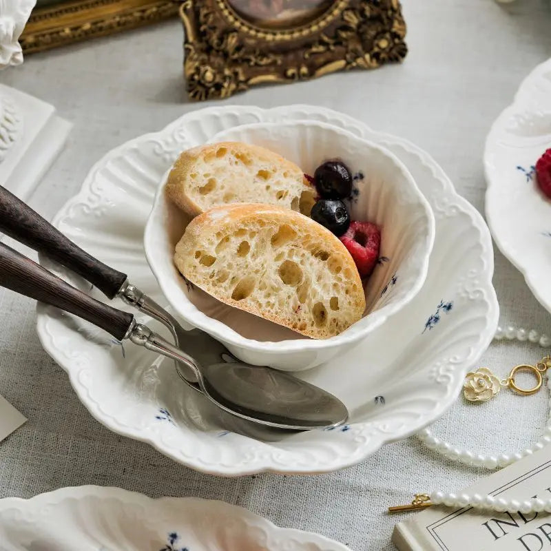 Ceramic Floral Bowl Dish Set Oval Plate New French Medieval High-end Cup Dish Set