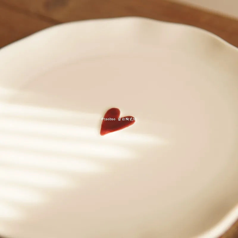 Embossed Love Plate Irregular Design Dessert Cake Plates Exquisite Ceramic Tableware