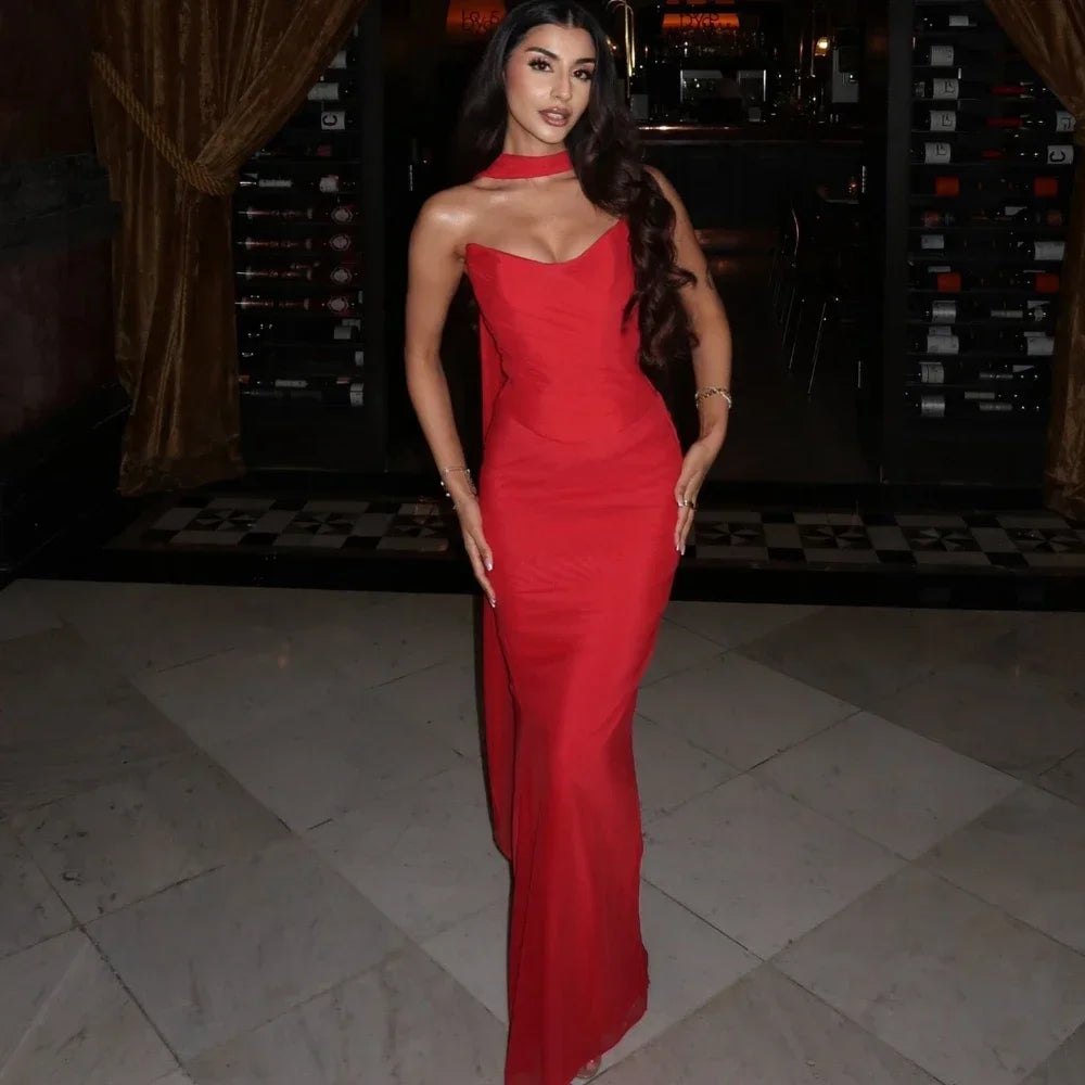 Elegant Women 2 Piece Dress Set Strapless Bodycon Crop Top and Maxi Skirt Set